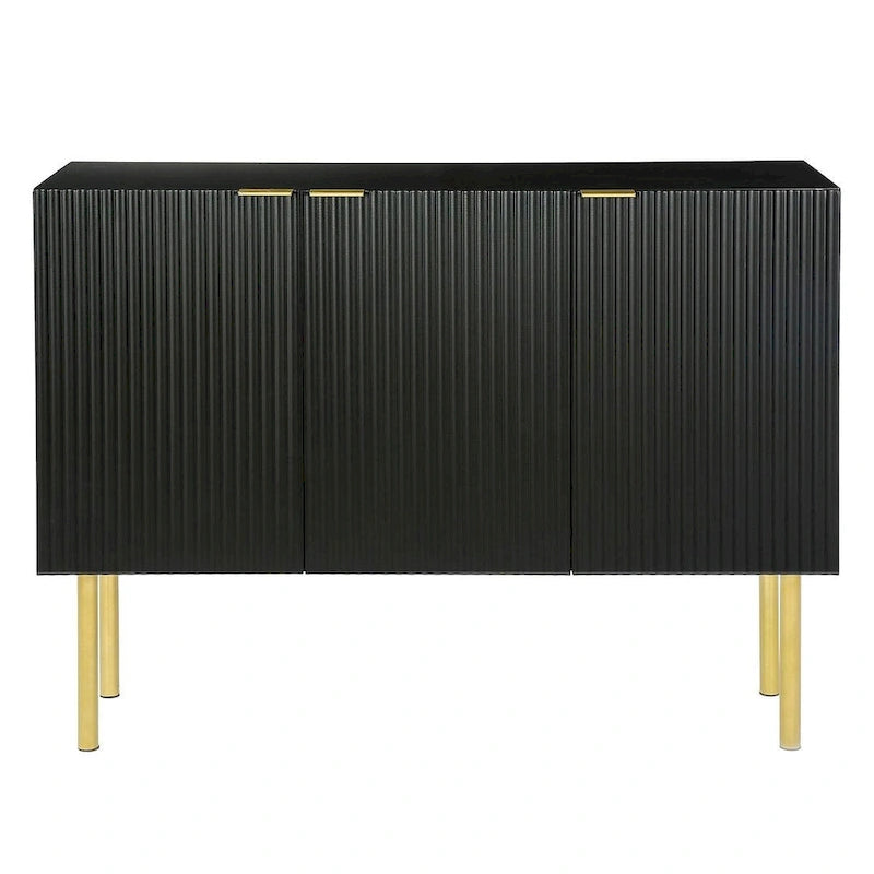 47-Inch Black Sideboard with Gold Legs, Pinstripe Doors and Adjustable Shelves