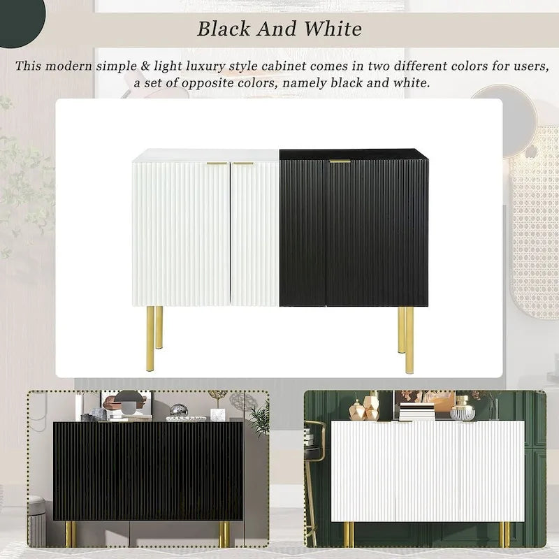 47-Inch Black Sideboard with Gold Legs, Pinstripe Doors and Adjustable Shelves