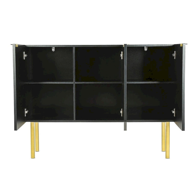 47-Inch Black Sideboard with Gold Legs, Pinstripe Doors and Adjustable Shelves