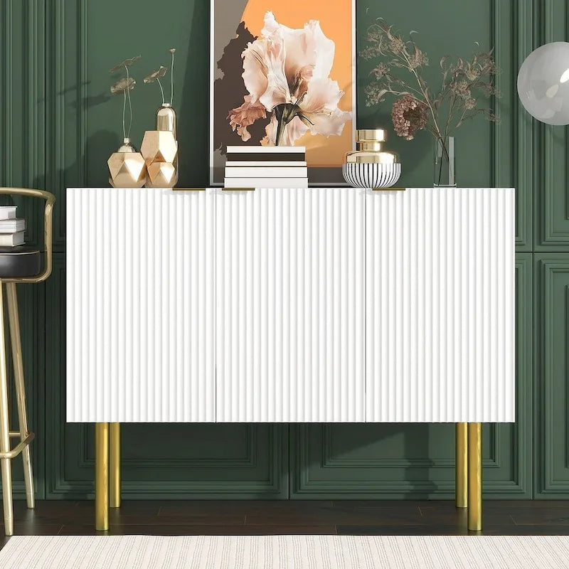 47-Inch Black Sideboard with Gold Legs, Pinstripe Doors and Adjustable Shelves