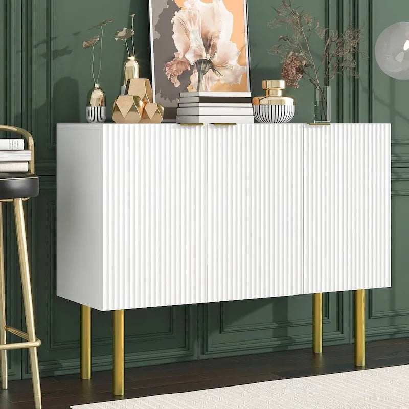 47-Inch Black Sideboard with Gold Legs, Pinstripe Doors and Adjustable Shelves