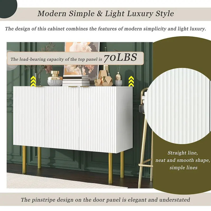 47-Inch Black Sideboard with Gold Legs, Pinstripe Doors and Adjustable Shelves
