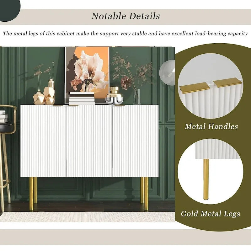 47-Inch Black Sideboard with Gold Legs, Pinstripe Doors and Adjustable Shelves