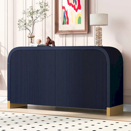 4-Door Curved Corner Cabinet with Wavy Door Panels and Adjustable Shelves