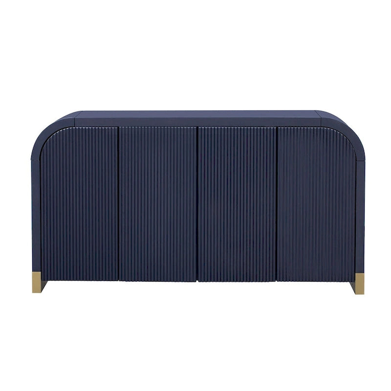 4-Door Curved Corner Cabinet with Wavy Door Panels and Adjustable Shelves