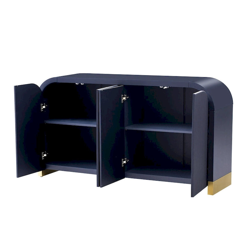 4-Door Curved Corner Cabinet with Wavy Door Panels and Adjustable Shelves