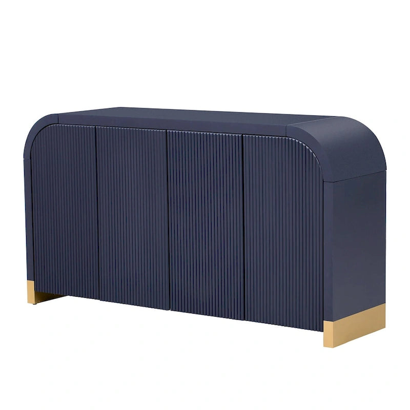 4-Door Curved Corner Cabinet with Wavy Door Panels and Adjustable Shelves