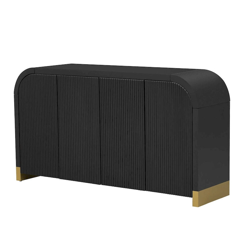 4-Door Curved Corner Cabinet with Wavy Door Panels and Adjustable Shelves
