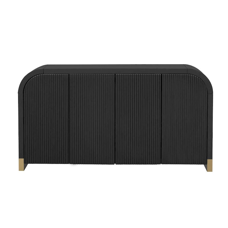 4-Door Curved Corner Cabinet with Wavy Door Panels and Adjustable Shelves