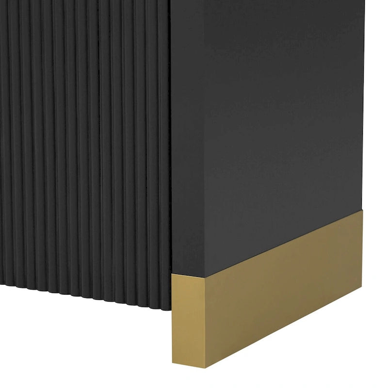 4-Door Curved Corner Cabinet with Wavy Door Panels and Adjustable Shelves