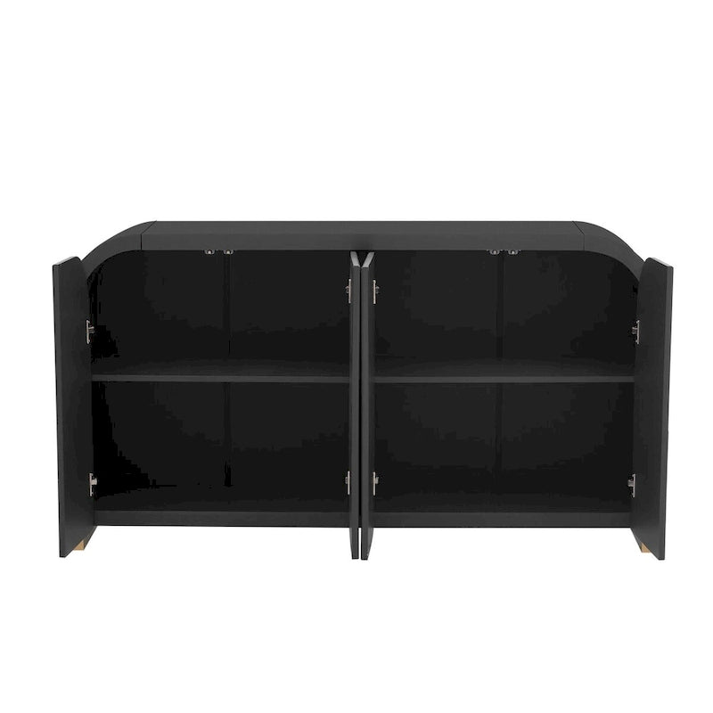 4-Door Curved Corner Cabinet with Wavy Door Panels and Adjustable Shelves