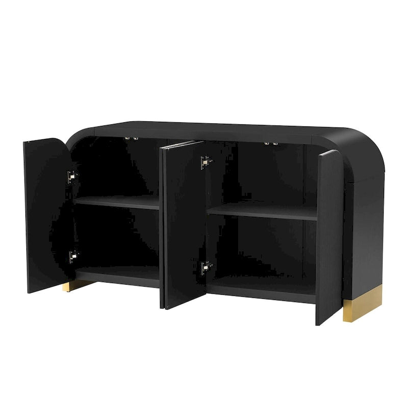 4-Door Curved Corner Cabinet with Wavy Door Panels and Adjustable Shelves