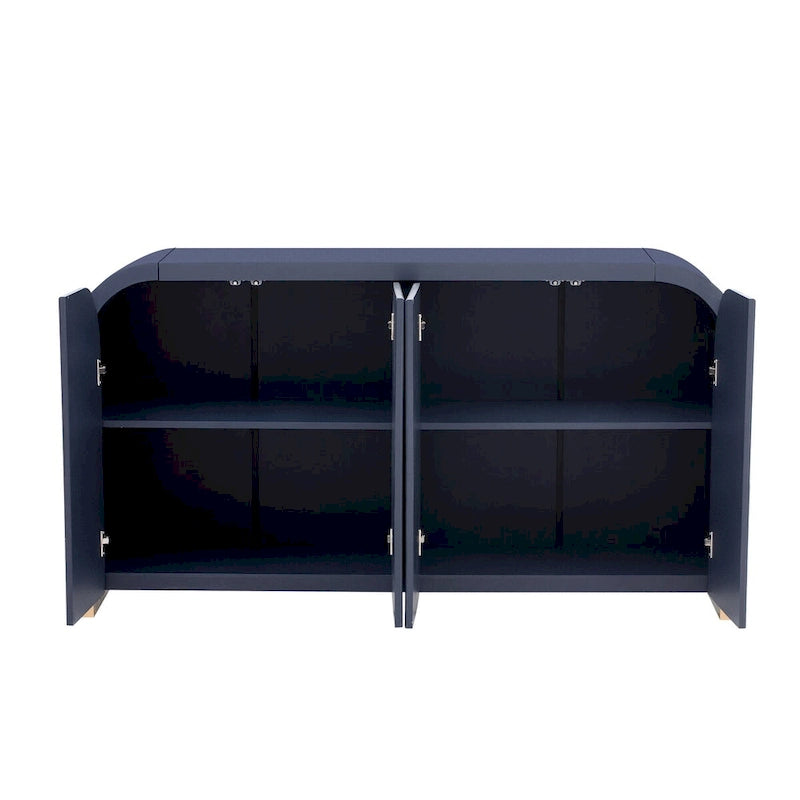 4-Door Curved Corner Cabinet with Wavy Door Panels and Adjustable Shelves
