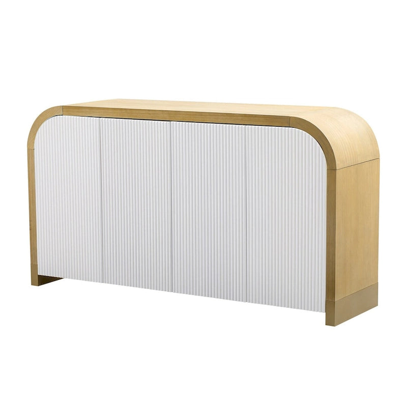 4-Door Curved Corner Cabinet with Wavy Door Panels and Adjustable Shelves