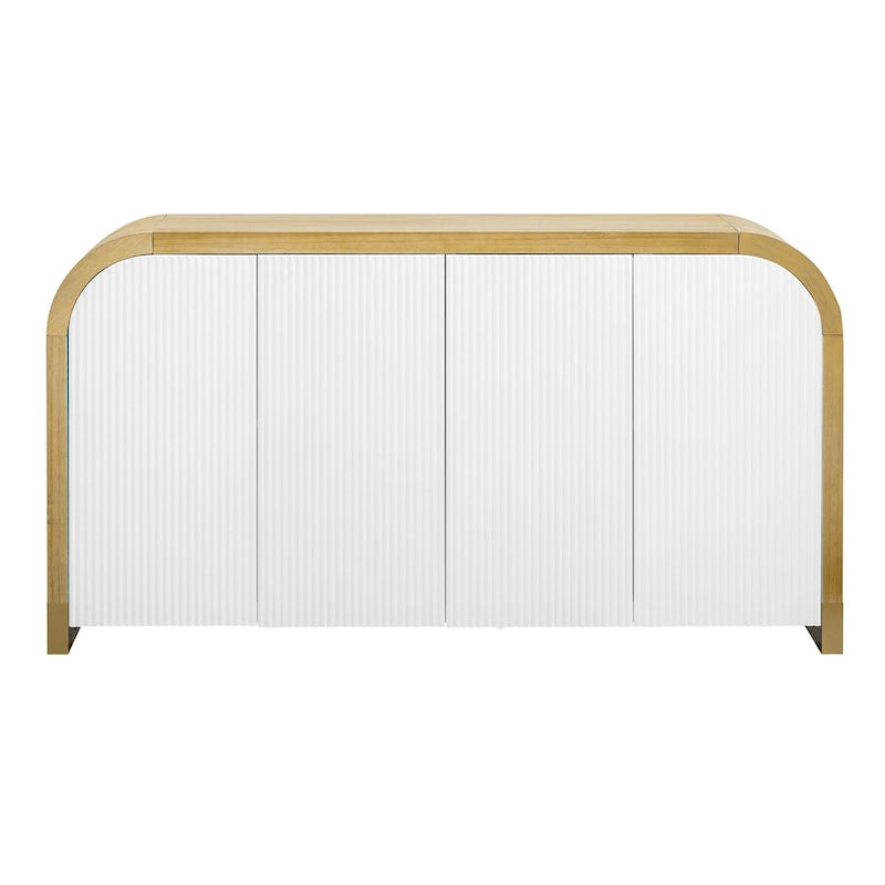 4-Door Curved Corner Cabinet with Wavy Door Panels and Adjustable Shelves
