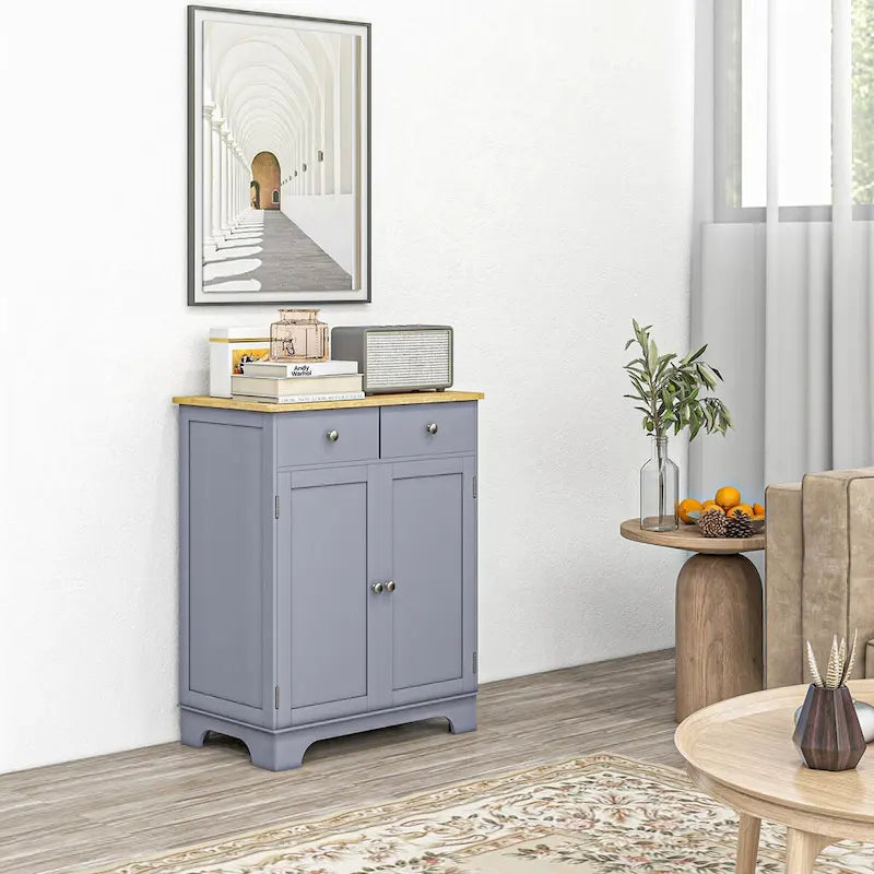 Double Door Kitchen Sideboard Buffet Cabinet with 2 Drawers and Adjustable Shelf