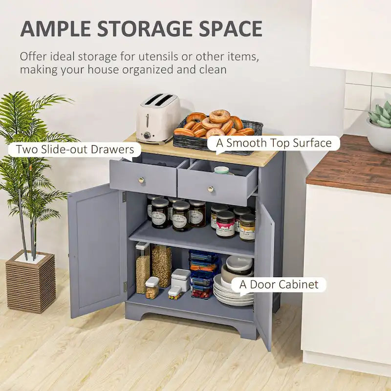 Double Door Kitchen Sideboard Buffet Cabinet with 2 Drawers and Adjustable Shelf