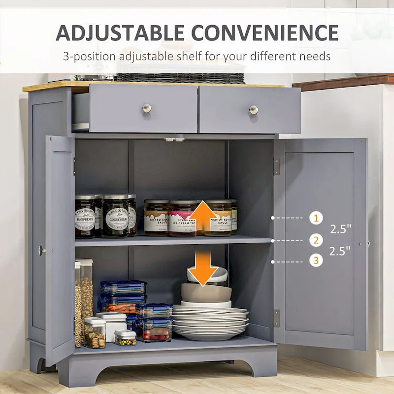 Double Door Kitchen Sideboard Buffet Cabinet with 2 Drawers and Adjustable Shelf