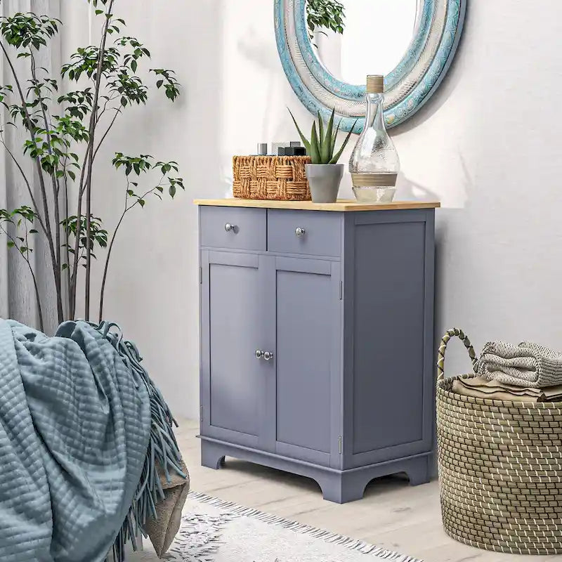 Double Door Kitchen Sideboard Buffet Cabinet with 2 Drawers and Adjustable Shelf