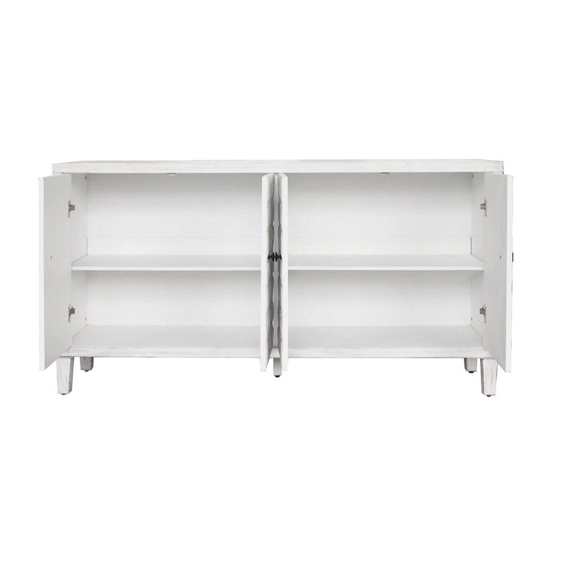 4-Door Accent Sideboard Buffet Cabinet with White Wash Finish and Adjustable Shelves