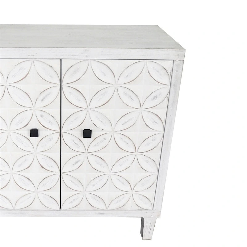 4-Door Accent Sideboard Buffet Cabinet with White Wash Finish and Adjustable Shelves