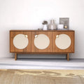 Wide Walnut Effect Sideboard with Fabric Door Panels, Soft-Close Doors and Cable Management