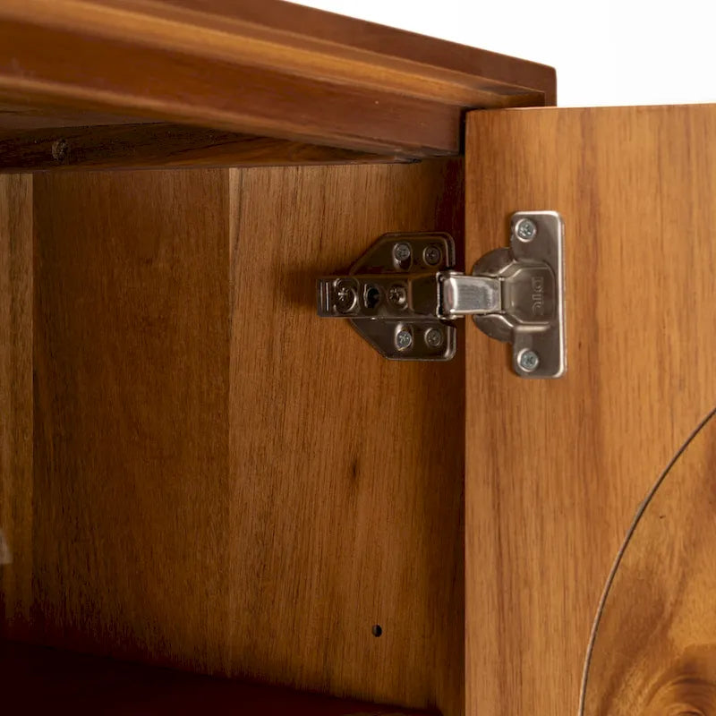 Wide Walnut Effect Sideboard with Fabric Door Panels, Soft-Close Doors and Cable Management