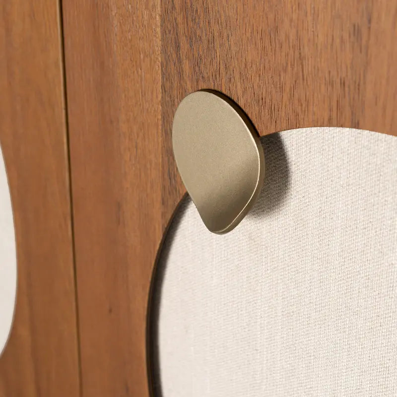 Wide Walnut Effect Sideboard with Fabric Door Panels, Soft-Close Doors and Cable Management