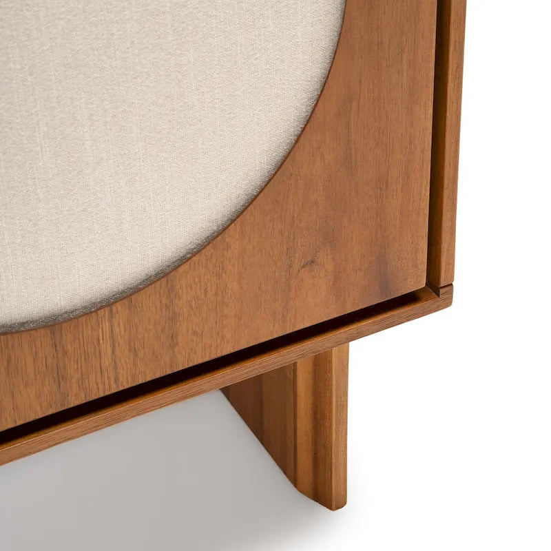 Wide Walnut Effect Sideboard with Fabric Door Panels, Soft-Close Doors and Cable Management