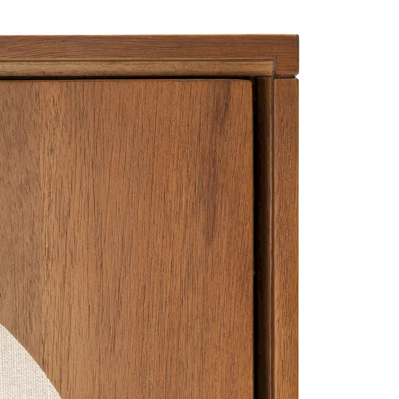 Wide Walnut Effect Sideboard with Fabric Door Panels, Soft-Close Doors and Cable Management