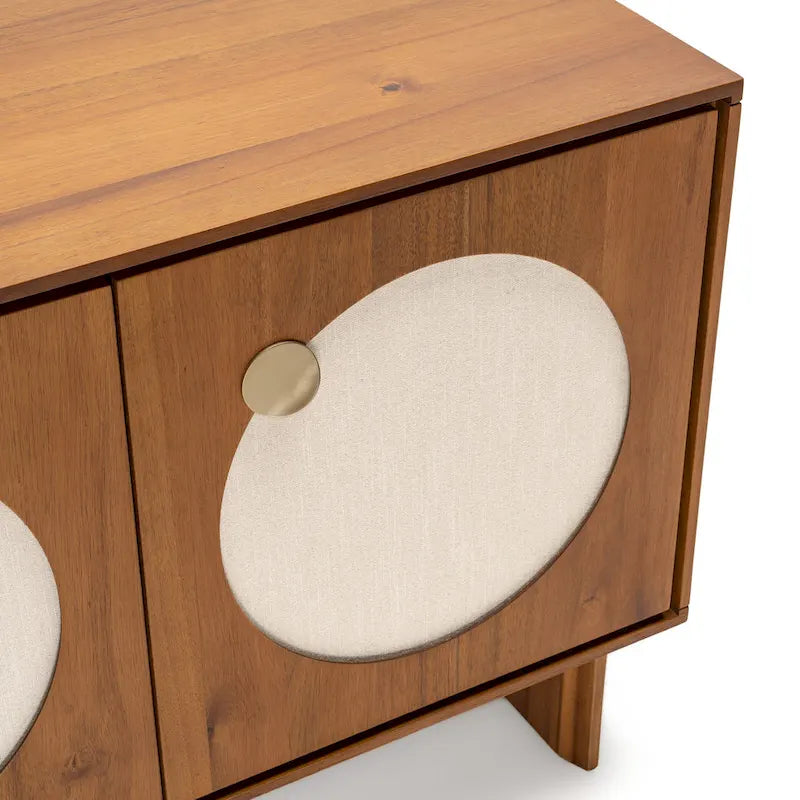 Wide Walnut Effect Sideboard with Fabric Door Panels, Soft-Close Doors and Cable Management