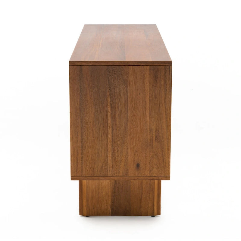 Wide Walnut Effect Sideboard with Fabric Door Panels, Soft-Close Doors and Cable Management