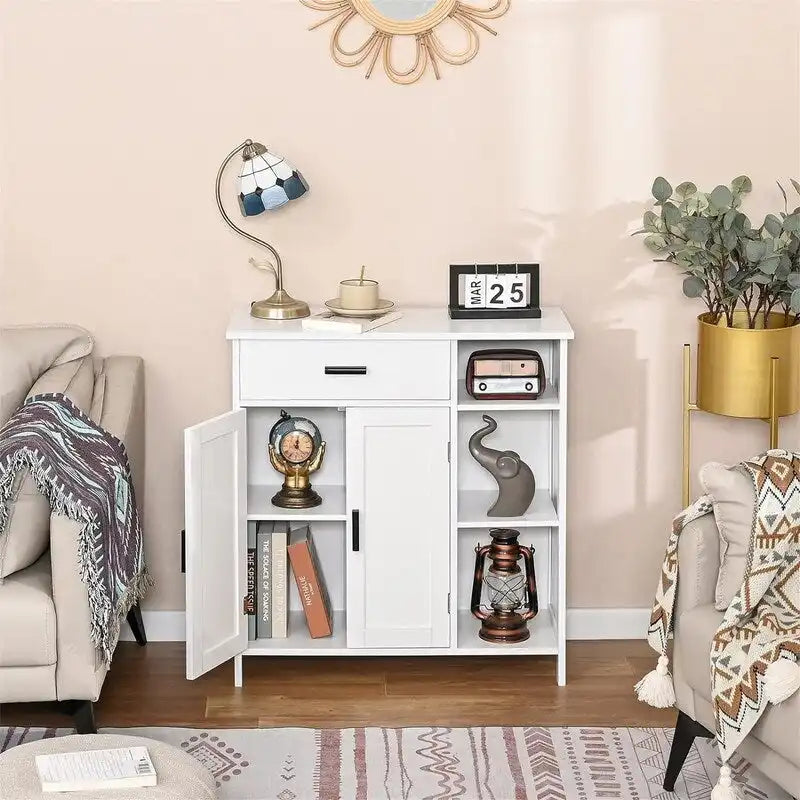 Floor Storage Cabinet with Doors and 3 Adjustable Shelves, 29.5W x 11.8D x 31.6H Inches