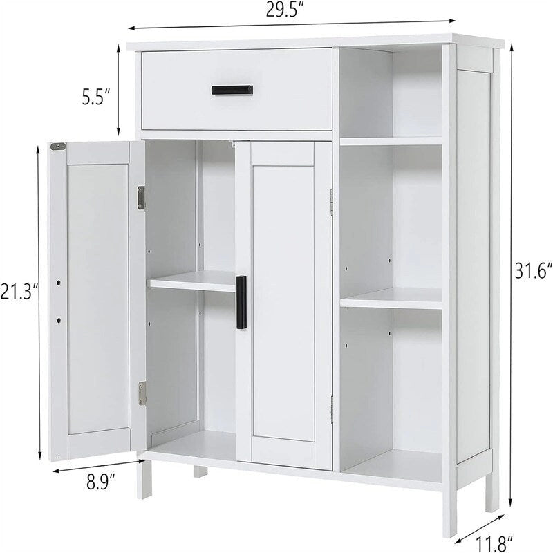 Floor Storage Cabinet with Doors and 3 Adjustable Shelves, 29.5W x 11.8D x 31.6H Inches