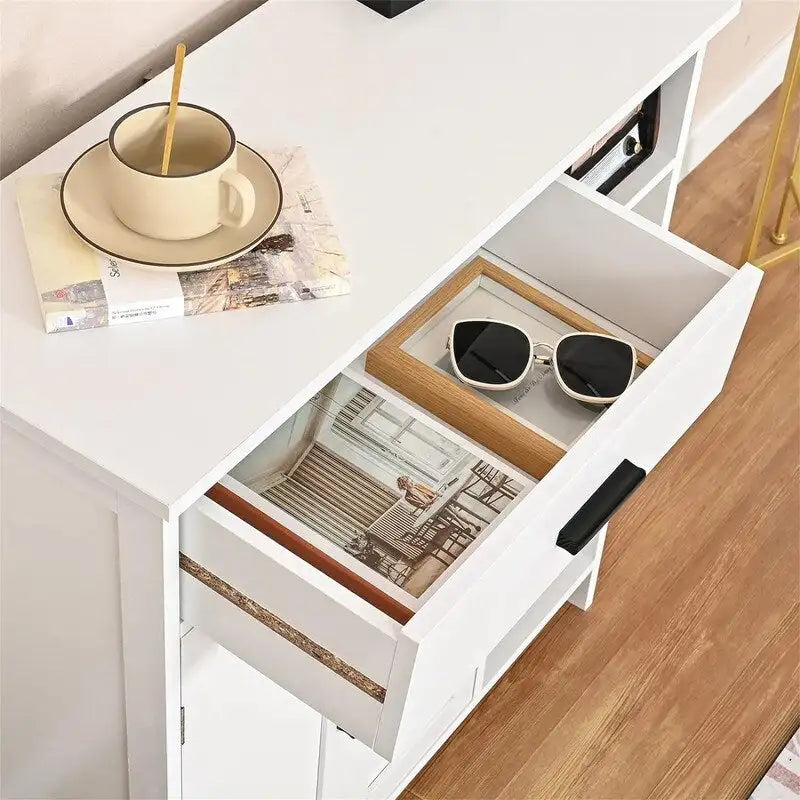 Floor Storage Cabinet with Doors and 3 Adjustable Shelves, 29.5W x 11.8D x 31.6H Inches