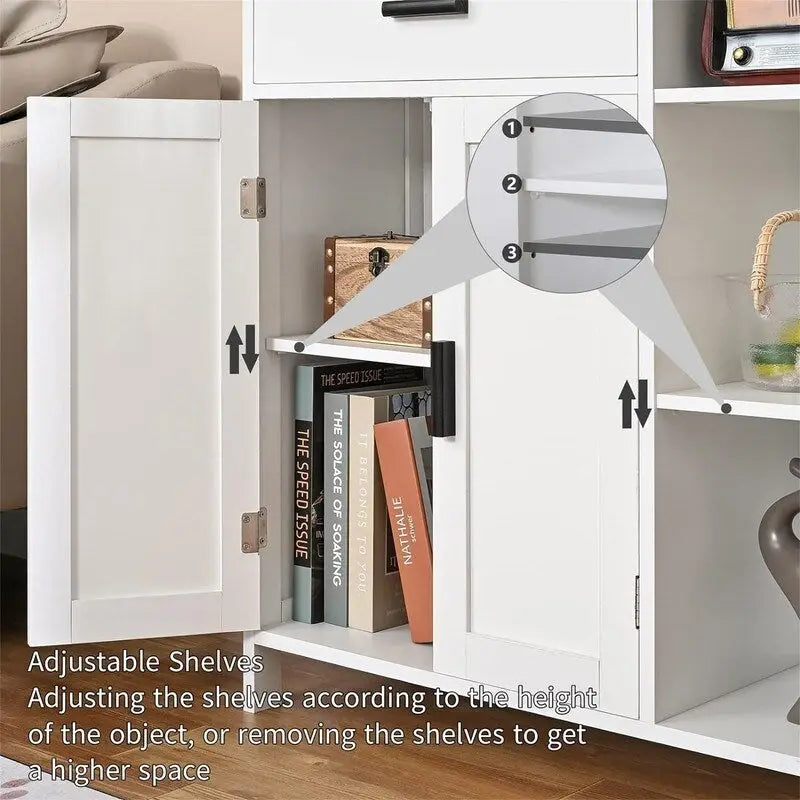 Floor Storage Cabinet with Doors and 3 Adjustable Shelves, 29.5W x 11.8D x 31.6H Inches
