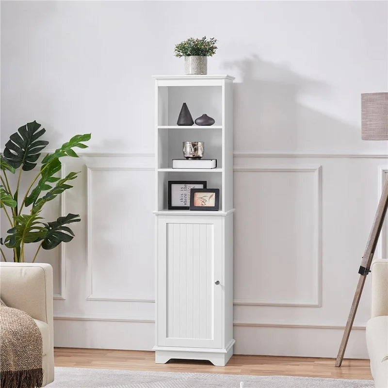 Wooden Bathroom Floor Cabinet with Single Door and Shelves