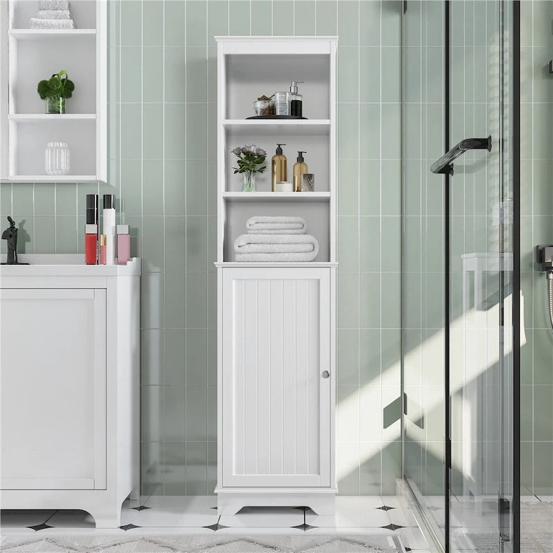 Wooden Bathroom Floor Cabinet with Single Door and Shelves