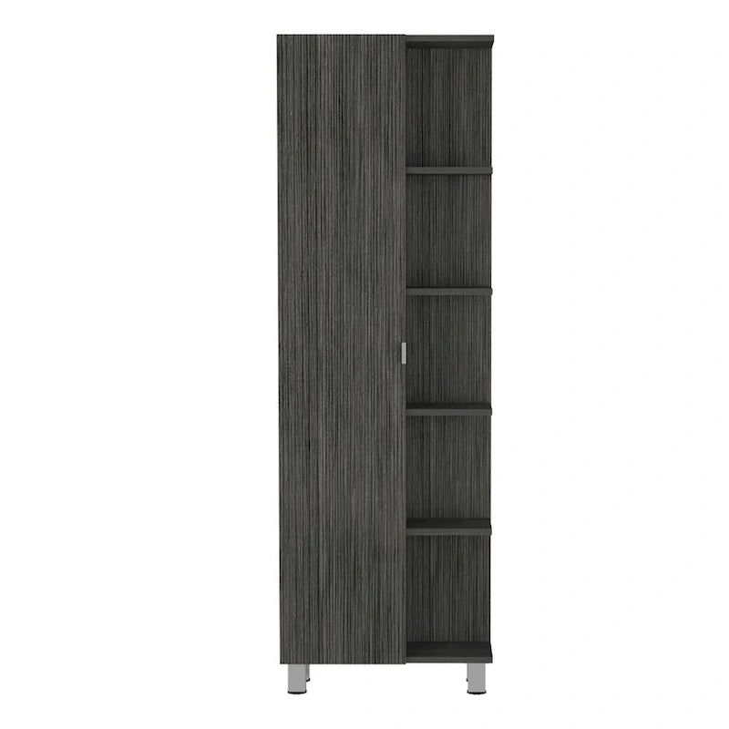 Grey Linen Cabinet with 4 Interior Shelves and 5 External Shelves, Particle Board