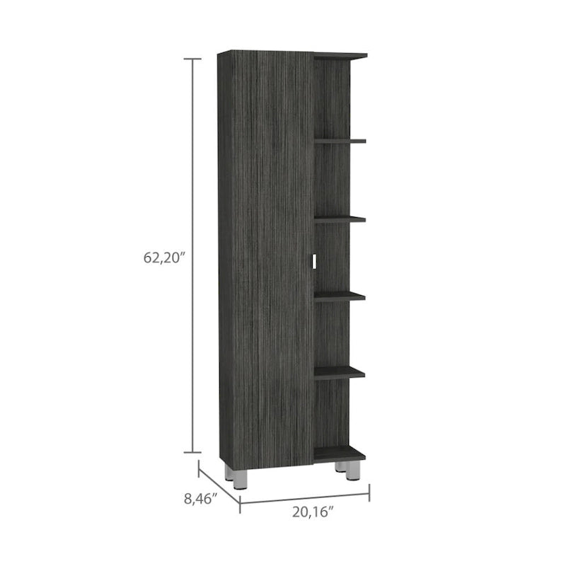 Grey Linen Cabinet with 4 Interior Shelves and 5 External Shelves, Particle Board