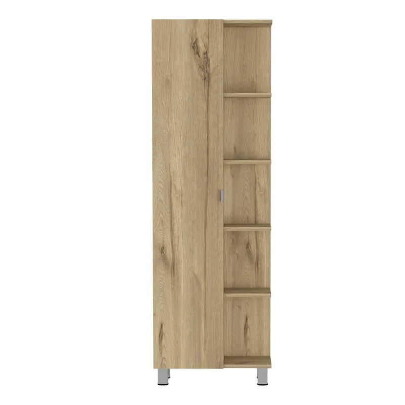 Grey Linen Cabinet with 4 Interior Shelves and 5 External Shelves, Particle Board