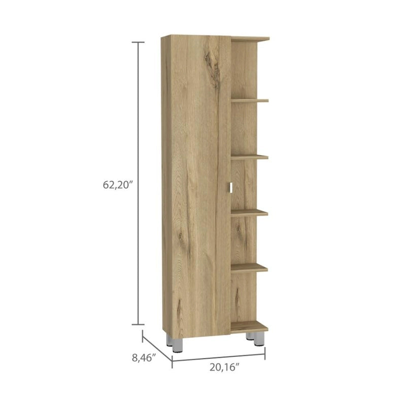 Grey Linen Cabinet with 4 Interior Shelves and 5 External Shelves, Particle Board
