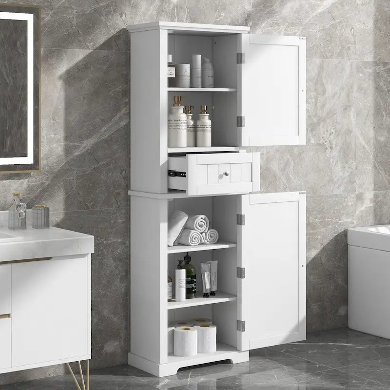 Tall Bathroom Storage Cabinet with Drawer, Adjustable Shelf and Anti-Toppling Device