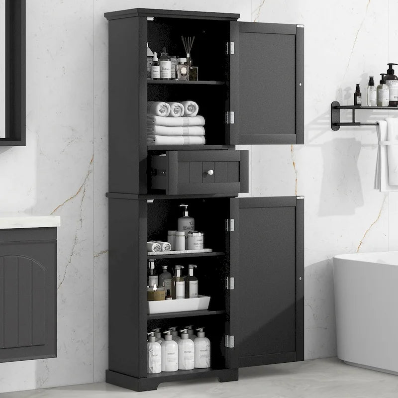 Tall Bathroom Storage Cabinet with Drawer, Adjustable Shelf and Anti-Toppling Device