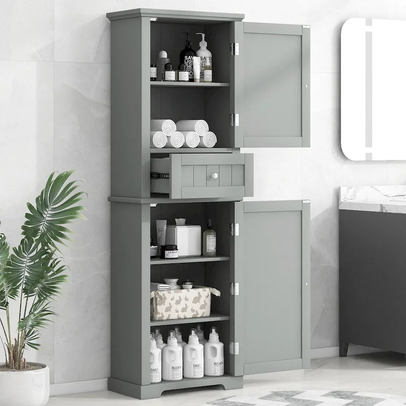 Tall Bathroom Storage Cabinet with Drawer, Adjustable Shelf and Anti-Toppling Device