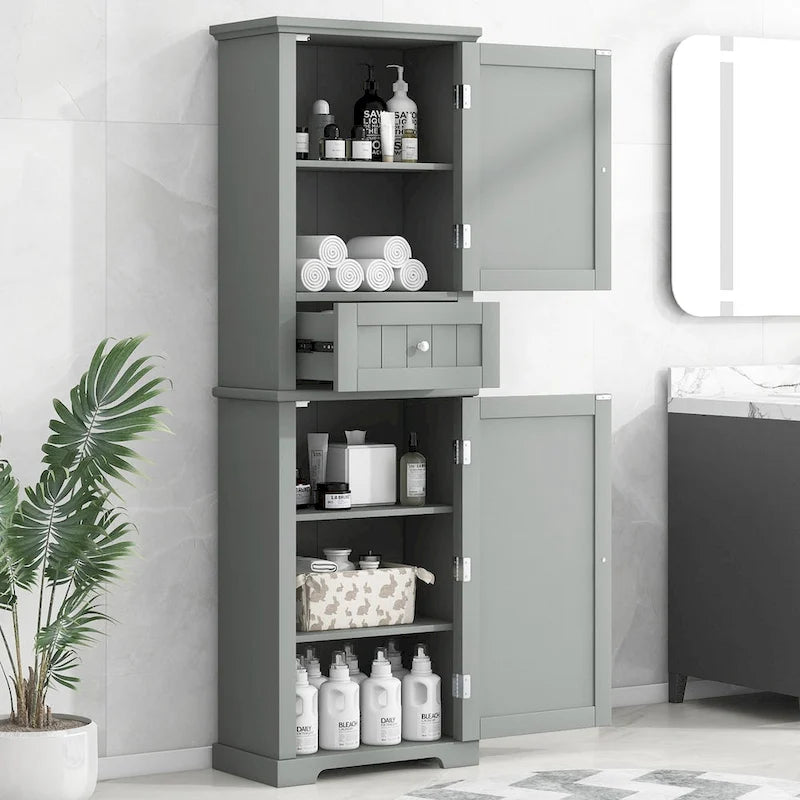 Tall Bathroom Storage Cabinet with Drawer, Adjustable Shelf and Anti-Toppling Device