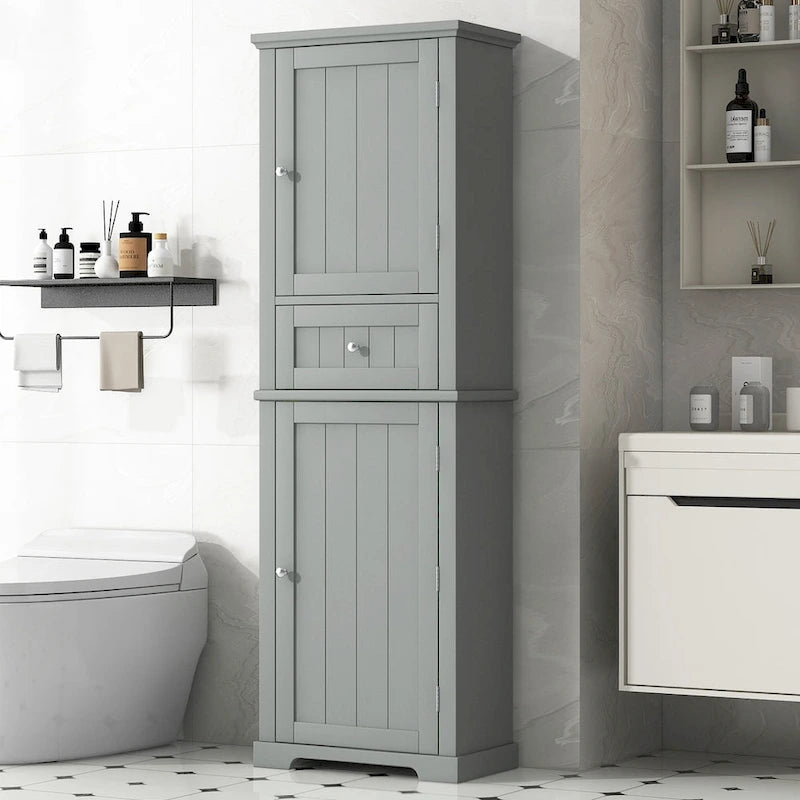Tall Bathroom Storage Cabinet with Drawer, Adjustable Shelf and Anti-Toppling Device