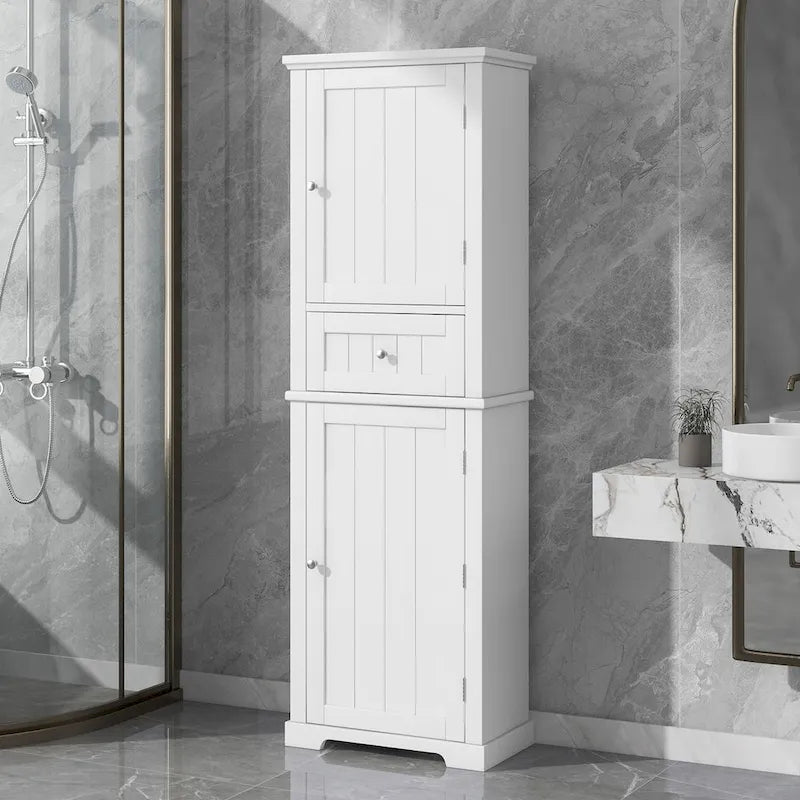 Tall Bathroom Storage Cabinet with Drawer, Adjustable Shelf and Anti-Toppling Device
