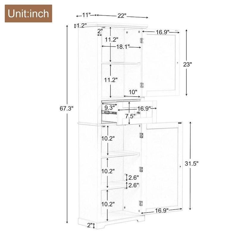 Tall Bathroom Storage Cabinet with Drawer, Adjustable Shelf and Anti-Toppling Device