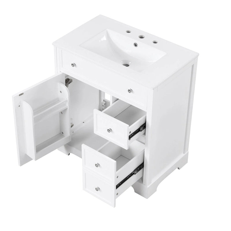 Bathroom Vanity Cabinet with Ceramic Sink Top, 1 Door and 2 Drawers, Painted Finish